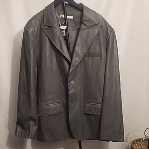 Men's Gray Leather Blazer - Classic Single-Breasted Jacket